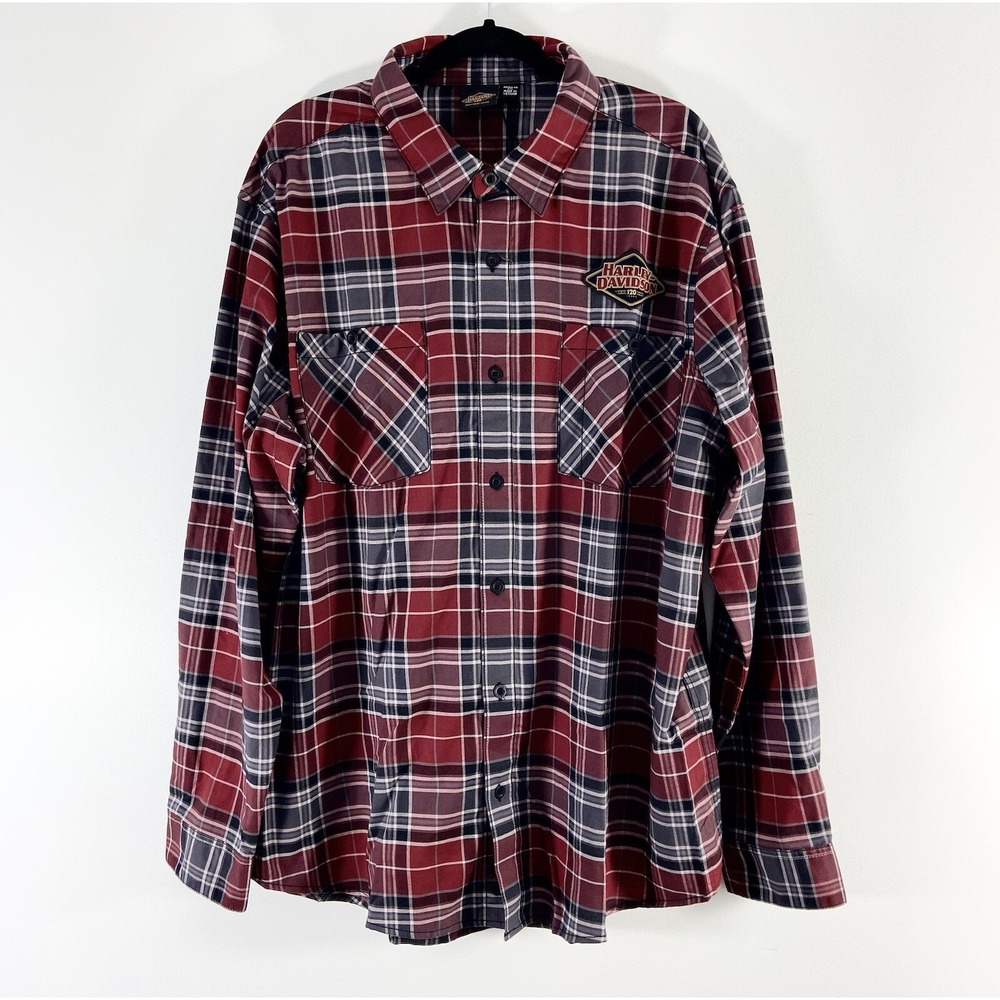 Harley-Davidson Shirt Men's 2XL Red 120th Anniversary Plaid Long‎ Sleeve New